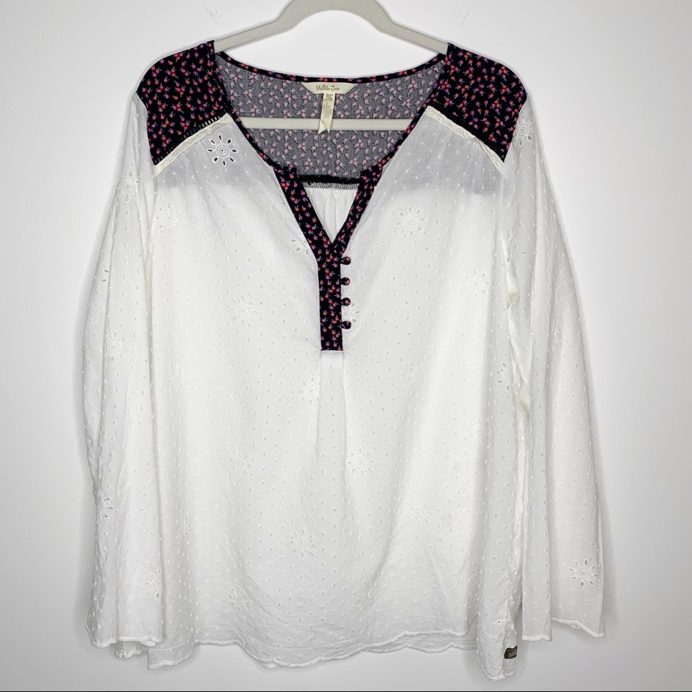 Matilda Jane White Eyelet Contrast Print Tunic Top